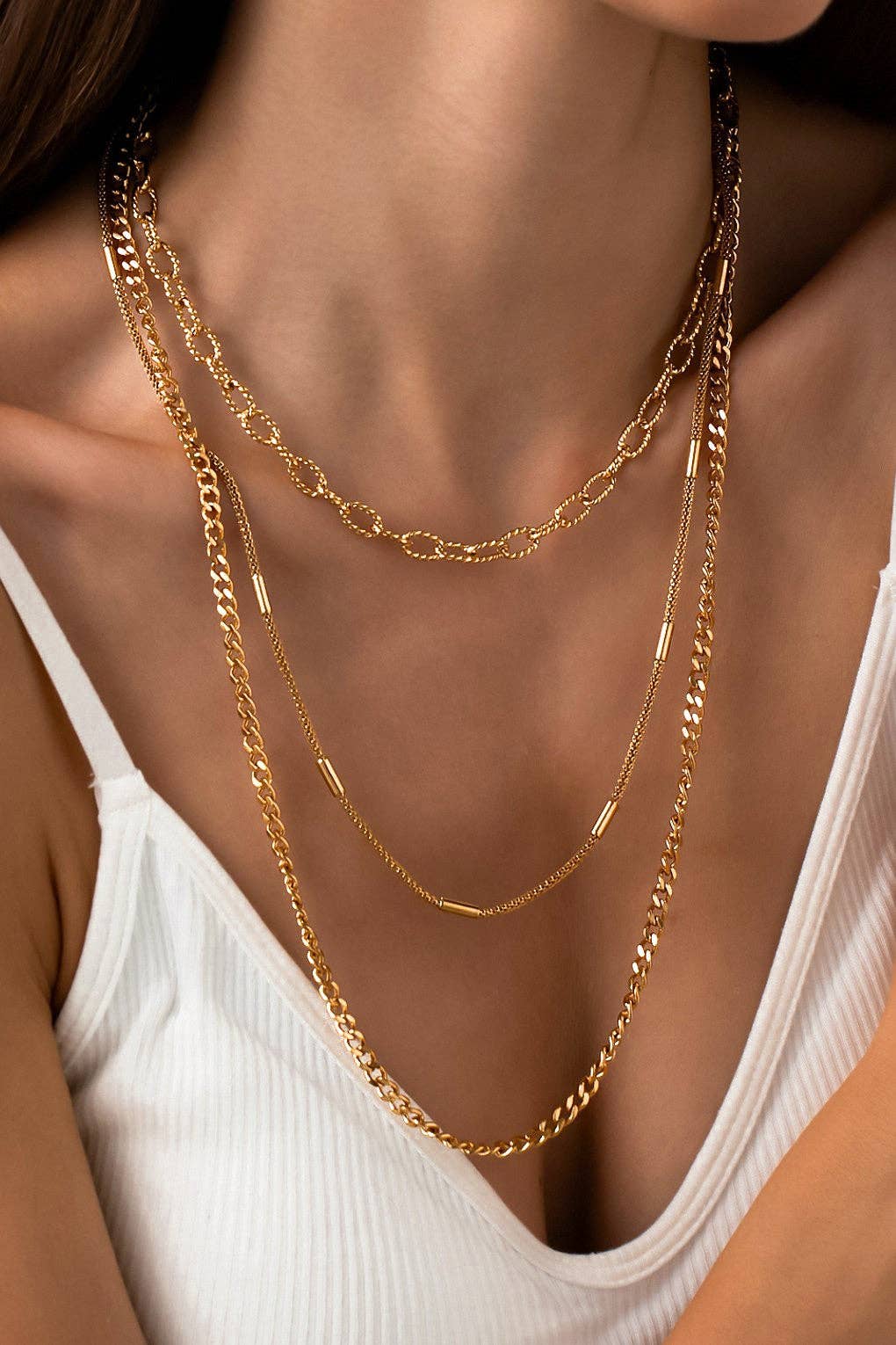 18K Gold Plated Waterproof Stainless Steel Chain Necklace - 7547