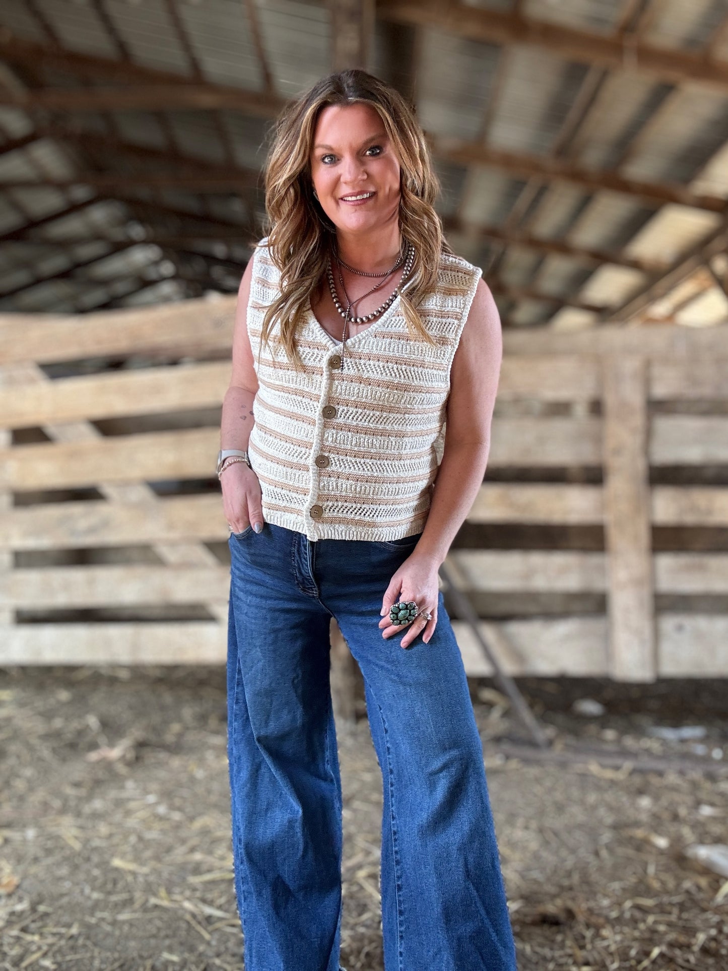 DZ25E078-Striped Buttoned Sleeveless Vest