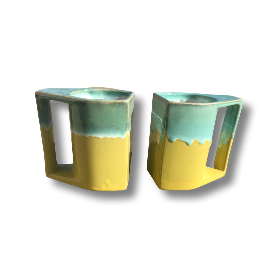 Yellow/Seafoam Glazed Artisan Mugs (Kuning Melt)
