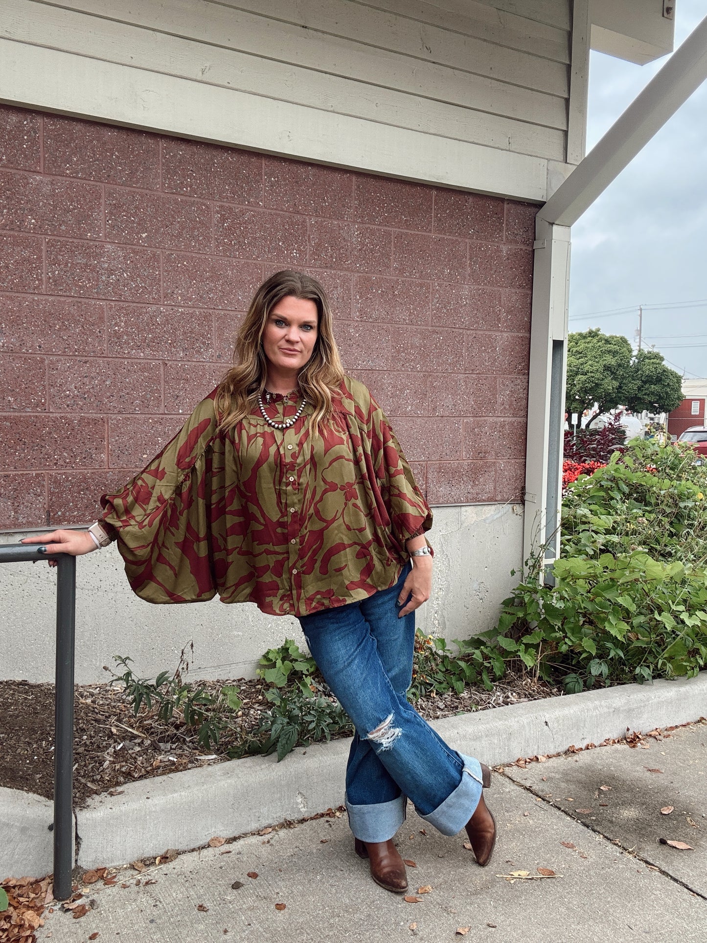 Olive + Burgundy Boho Top