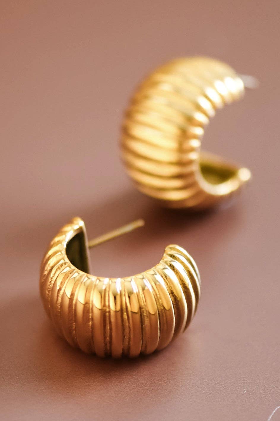 18K Gold Plated Waterproof Stainless Steel Hoop Earrings - 7505