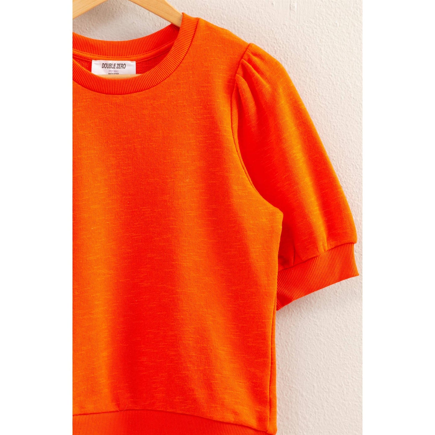 Orange Puff Sleeve Round Neck Top