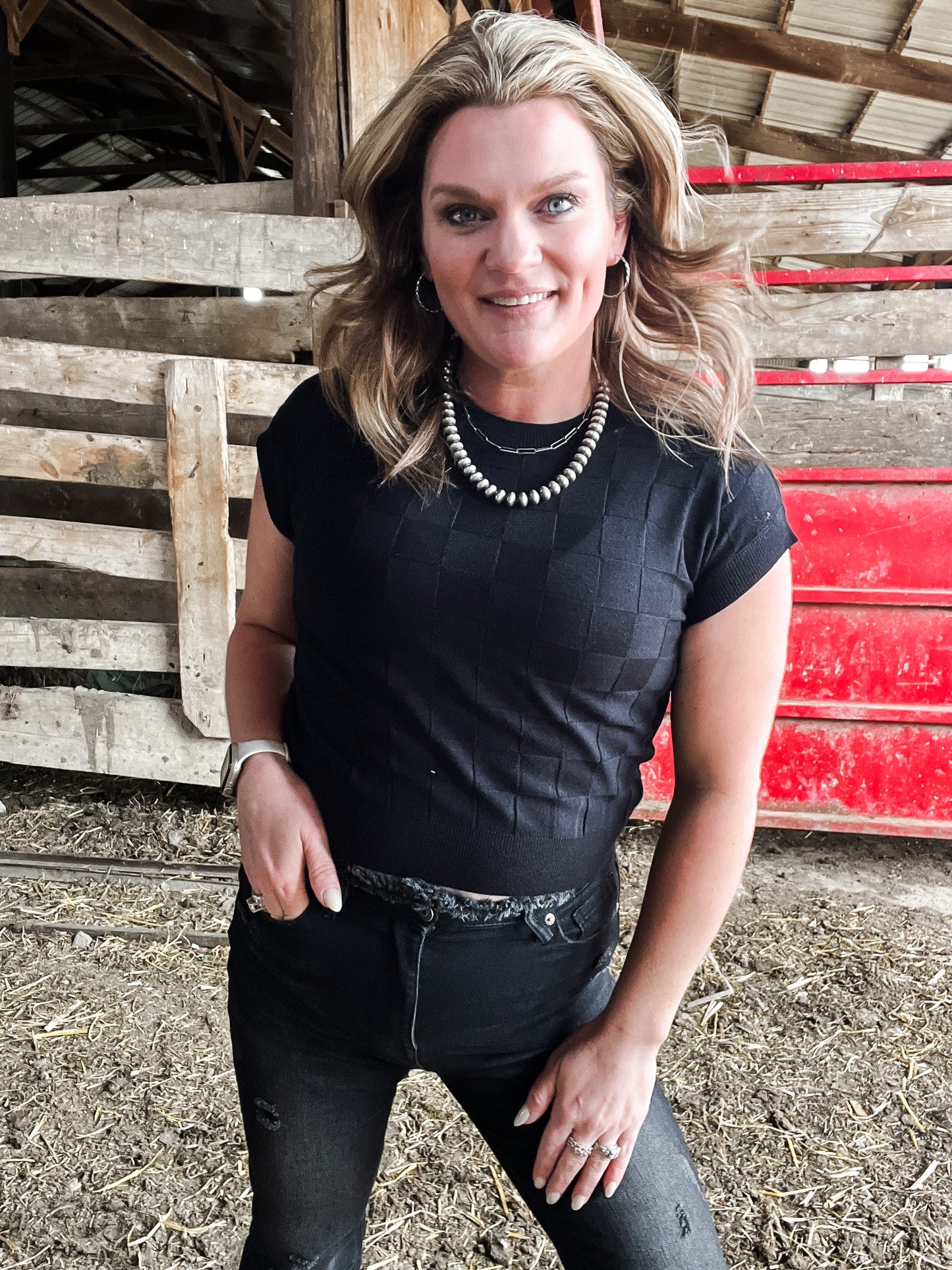 Checkered Short Sleeve Top