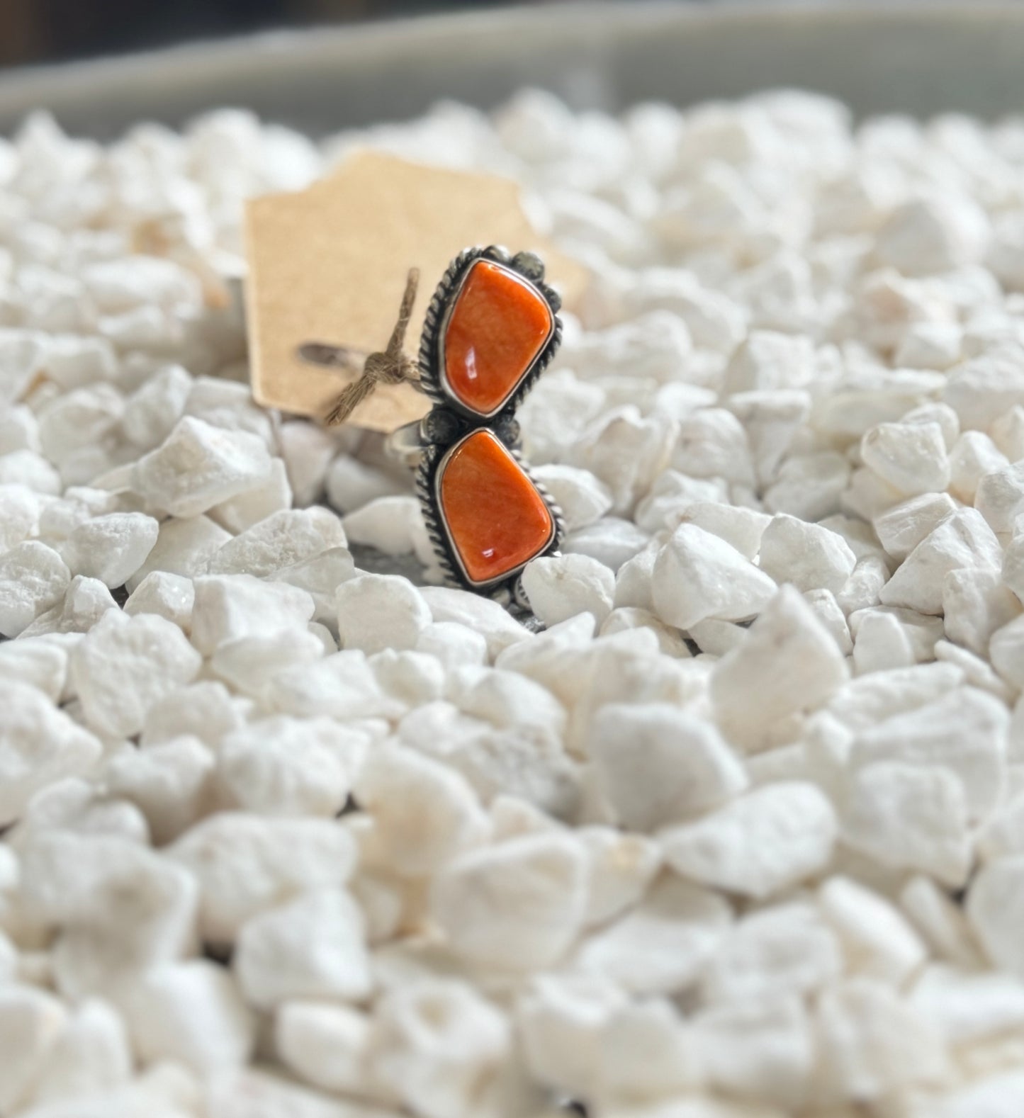 Genuine Navajo Adjustable Orange Spiny Ring