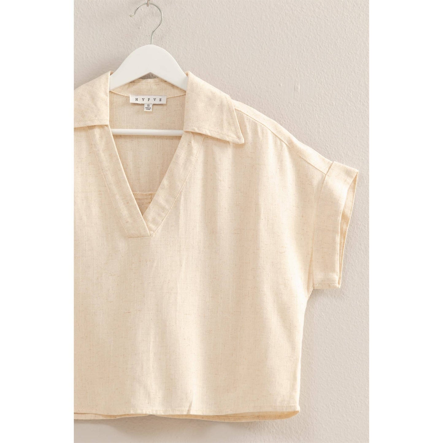 V-Neck Short Sleeve Linen Top