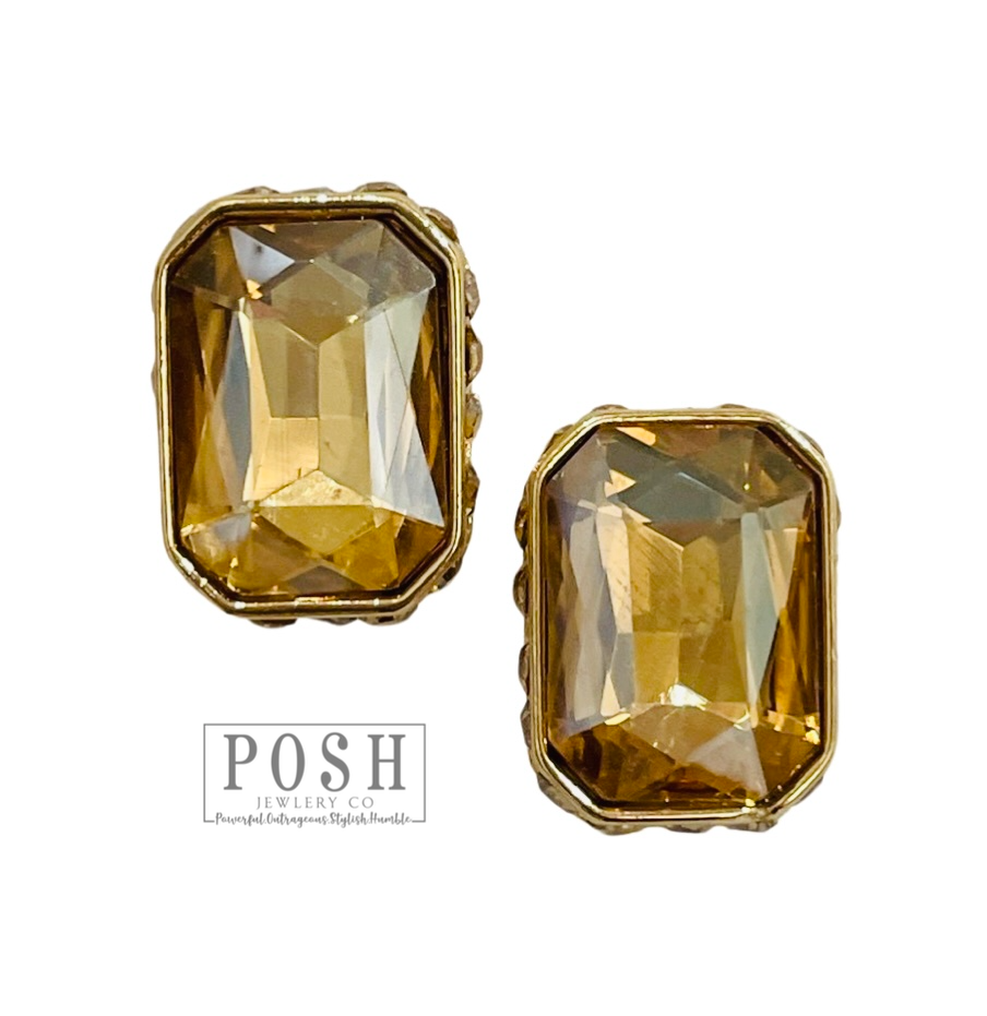 Rectangle rhinestone post earring