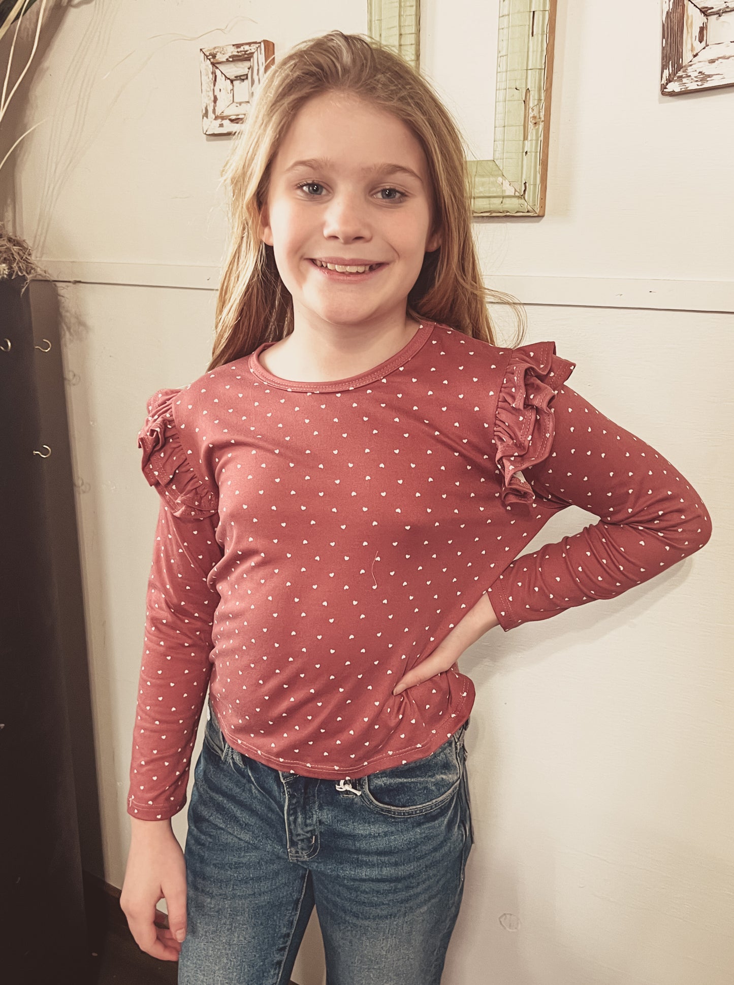 Girls Mauve Ruffle Sleeve Top