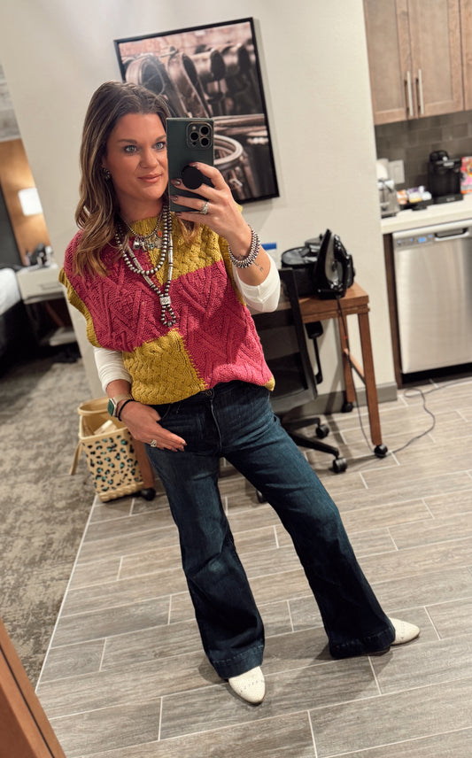 Cable Knit Color Block Sweater Vest