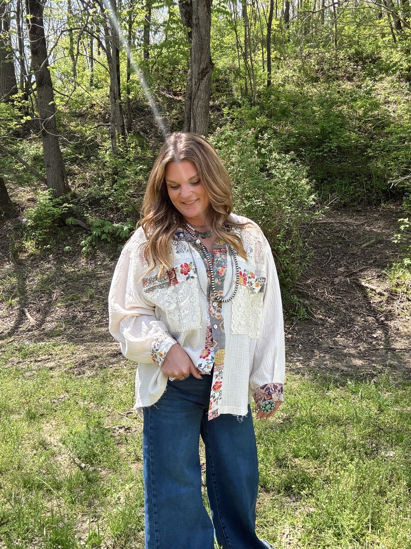 White Lace + Multi Color Button Down