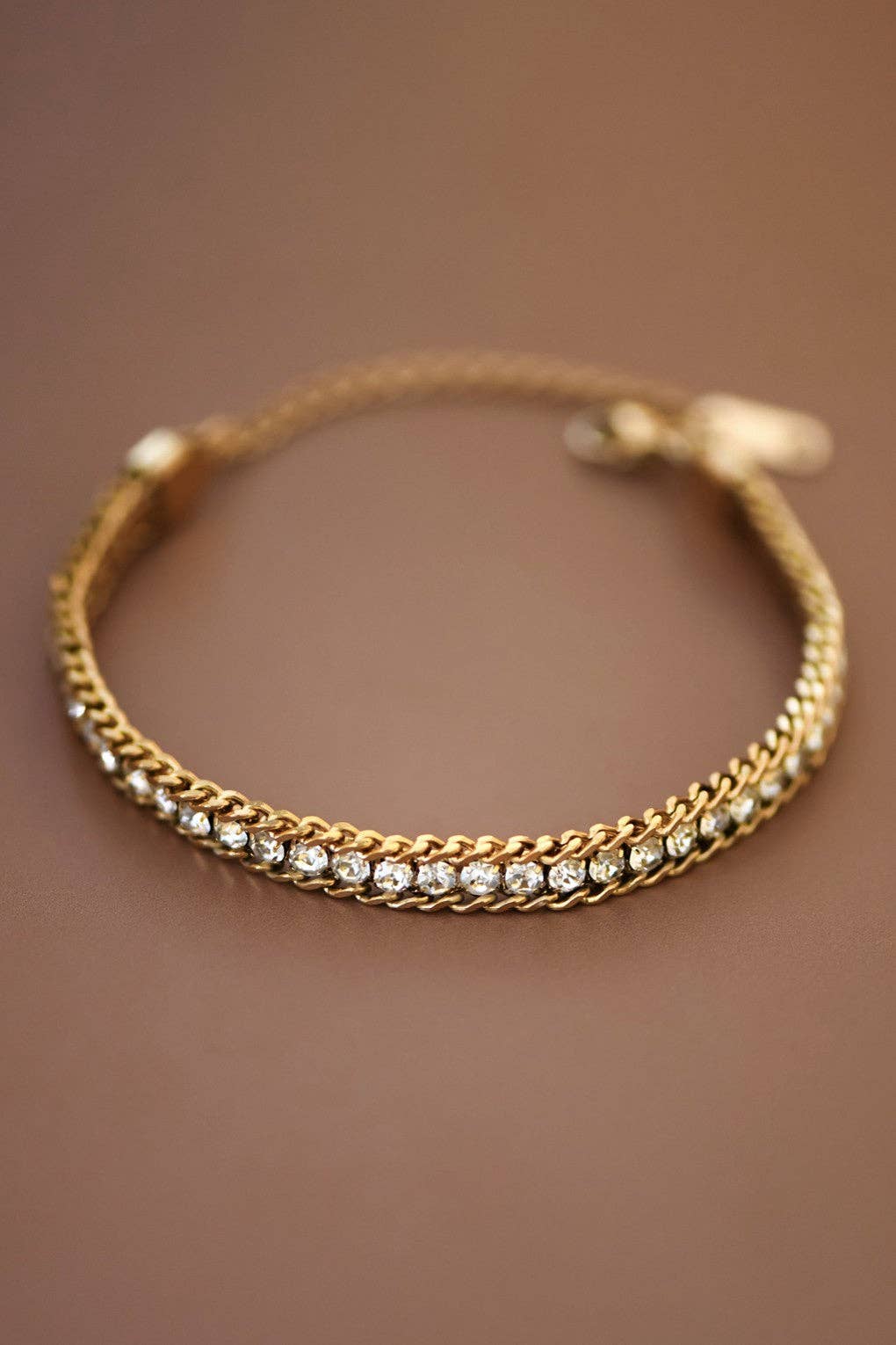 18K Gold Plated Stainless Steel Crystal Chain Bracelet - 7646