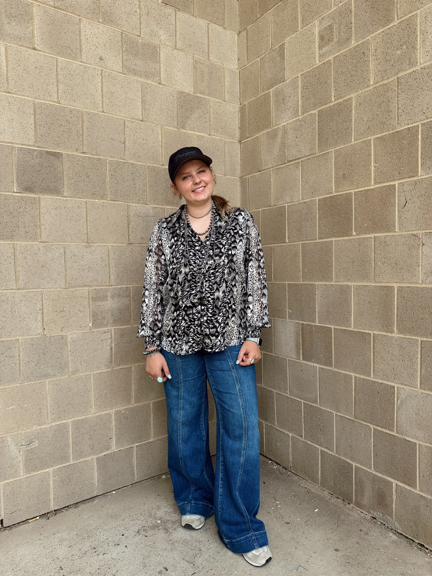 Animal Print Sheer Button Down Blouse