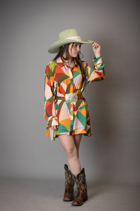 Olive + Rust Geometric Blouse