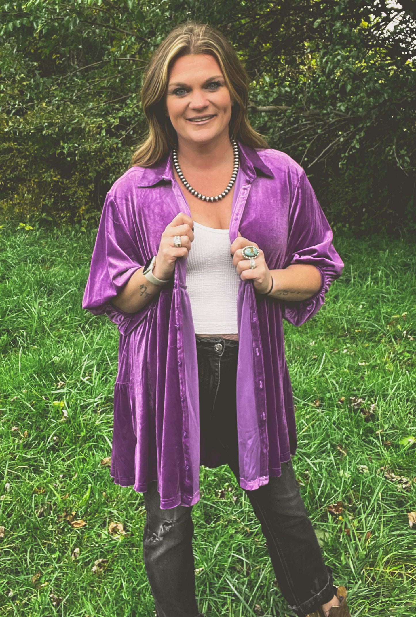 Violet Velvet Button Down