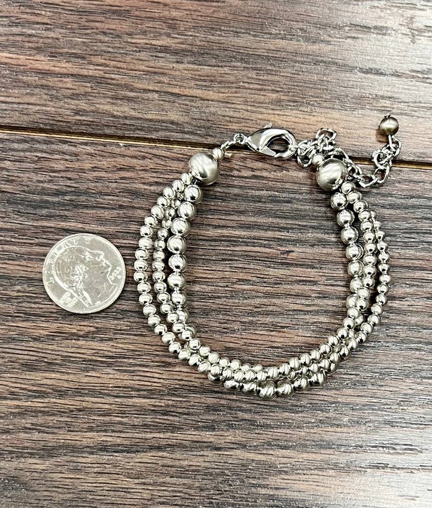Handmade Silver Navajo Bead Adjustable Bracelet