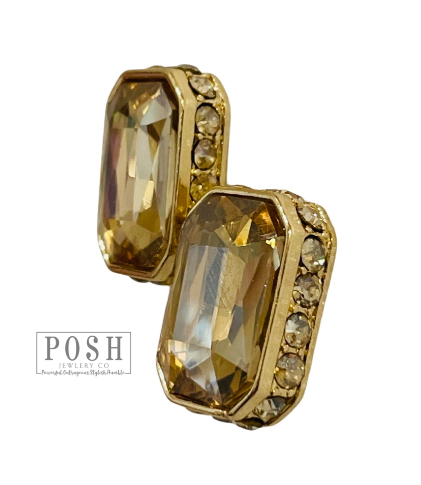 Rectangle rhinestone post earring