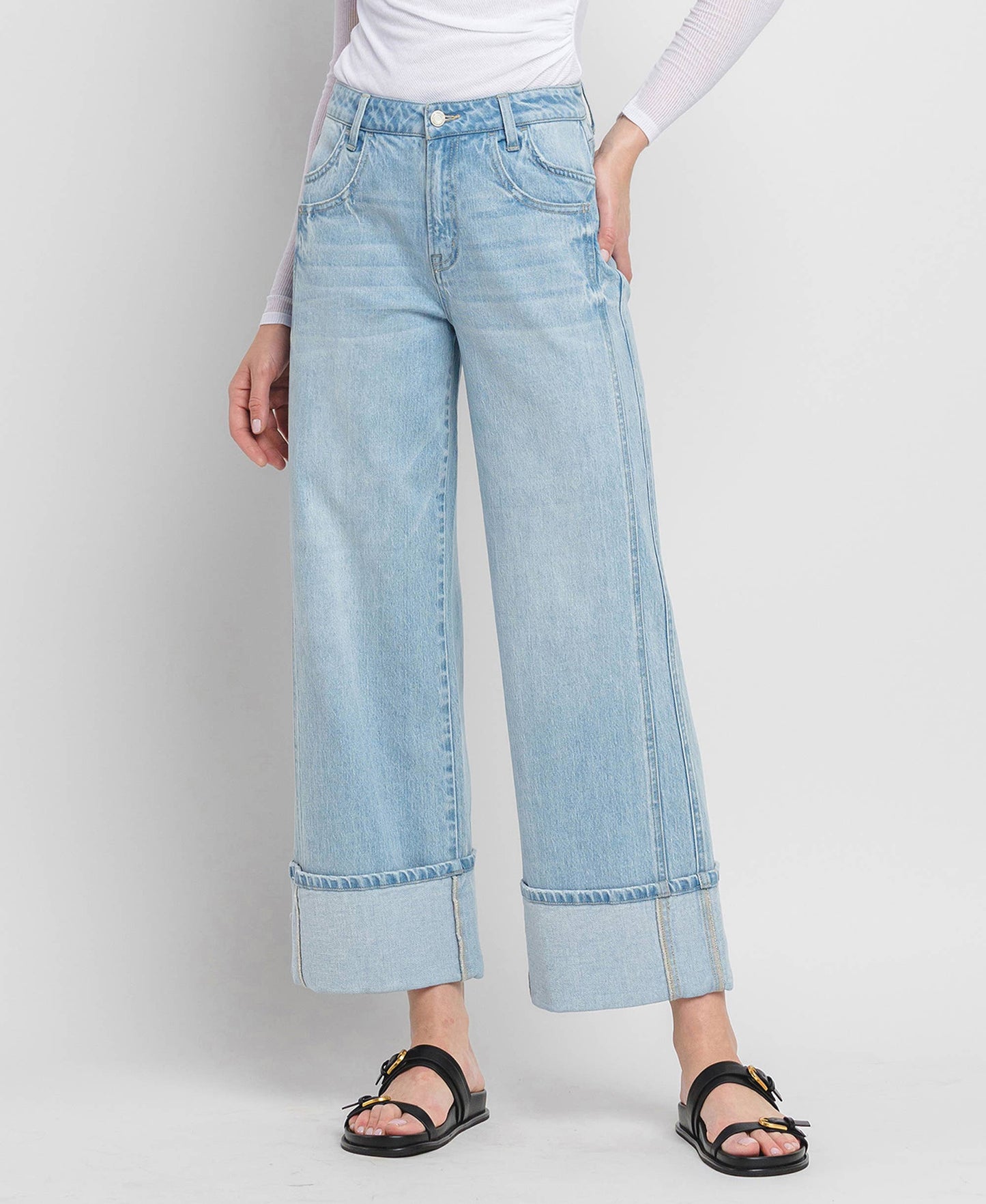 High Rise Cuffed Baggy Wide Leg