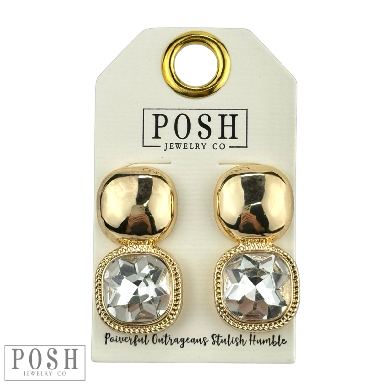 Square rhinestone double post earring
