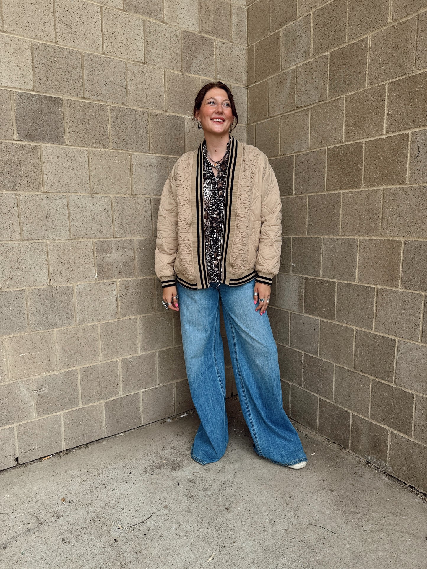 QUILTED OPEN CARDIGAN W/ SIDE SLANT POCKETS