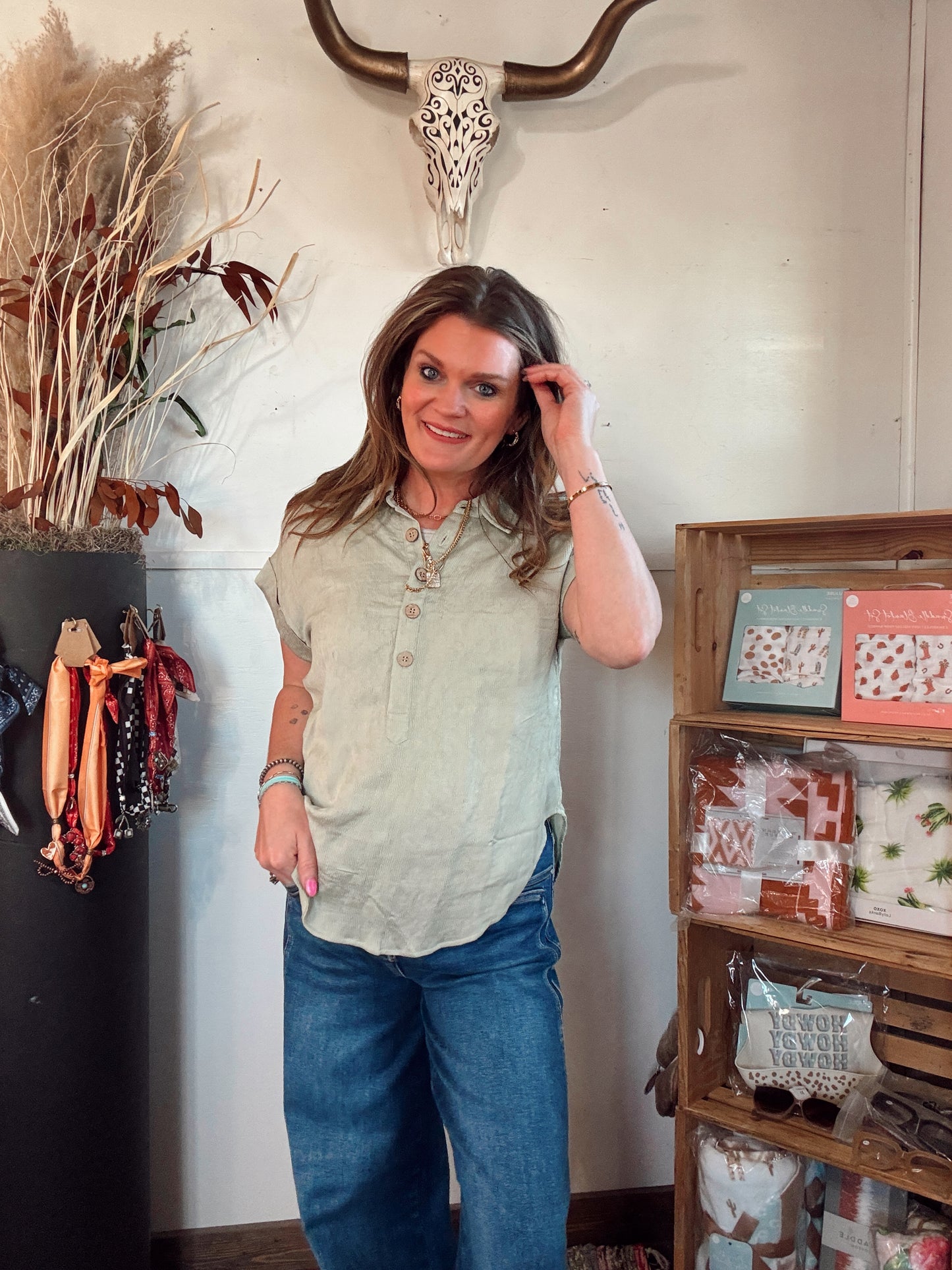 The Tessa Blouse- Light Olive
