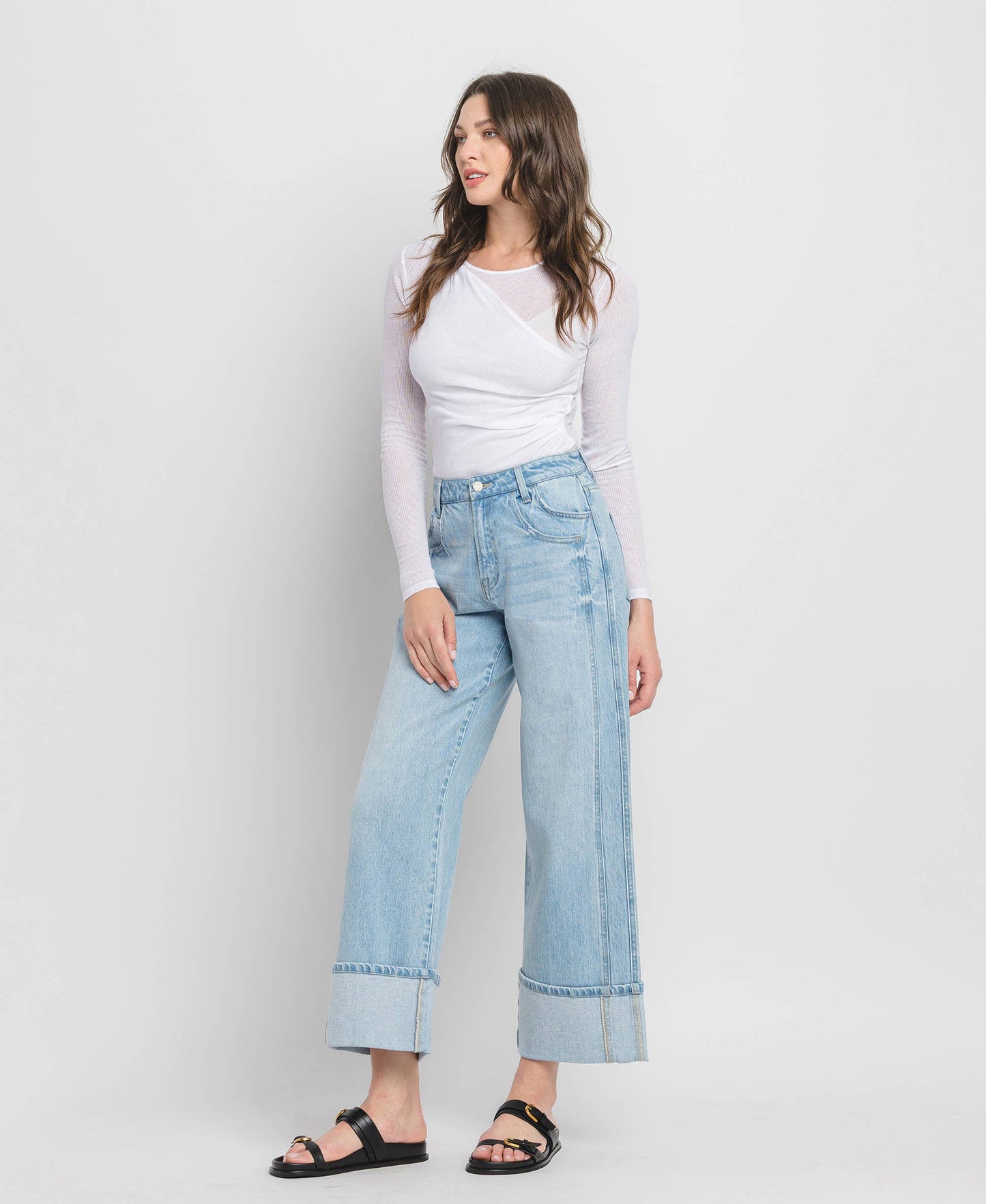 High Rise Cuffed Baggy Wide Leg