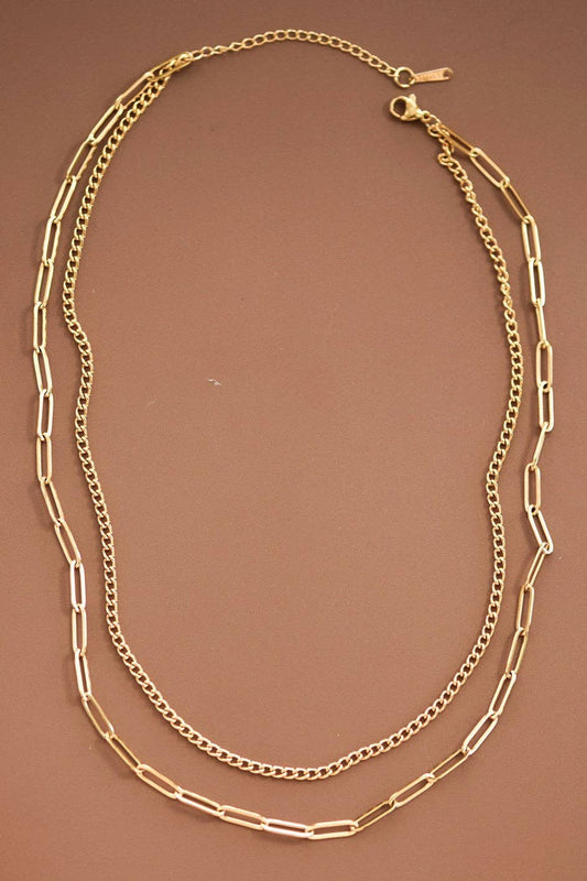 18K Gold Plated Waterproof Stainless Steel Chain Necklace - 7419