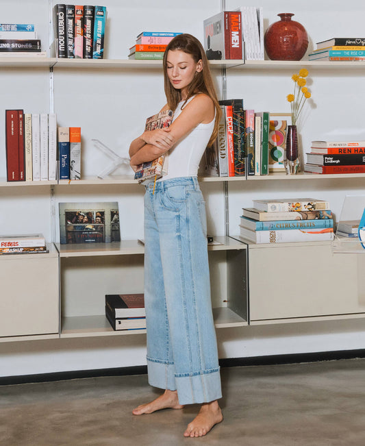 High Rise Cuffed Baggy Wide Leg