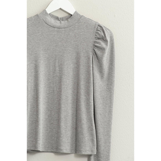 PUFF SLEEVE RIBBED TOP