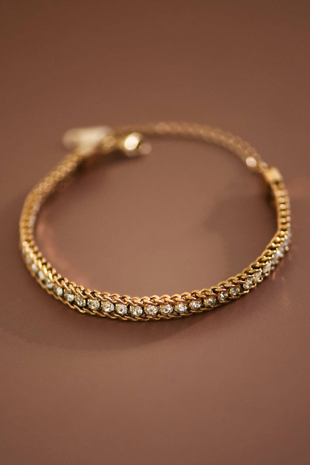 18K Gold Plated Stainless Steel Crystal Chain Bracelet - 7646