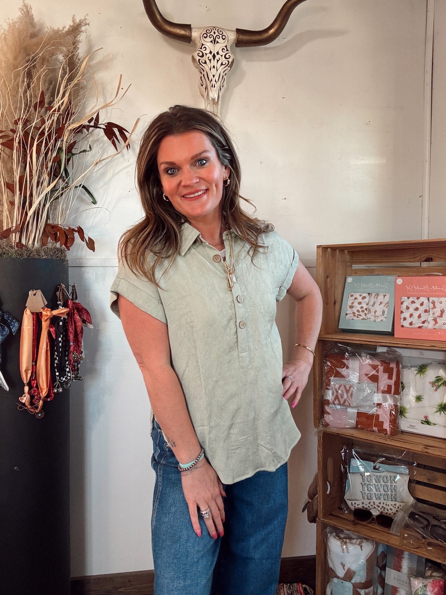 The Tessa Blouse- Light Olive