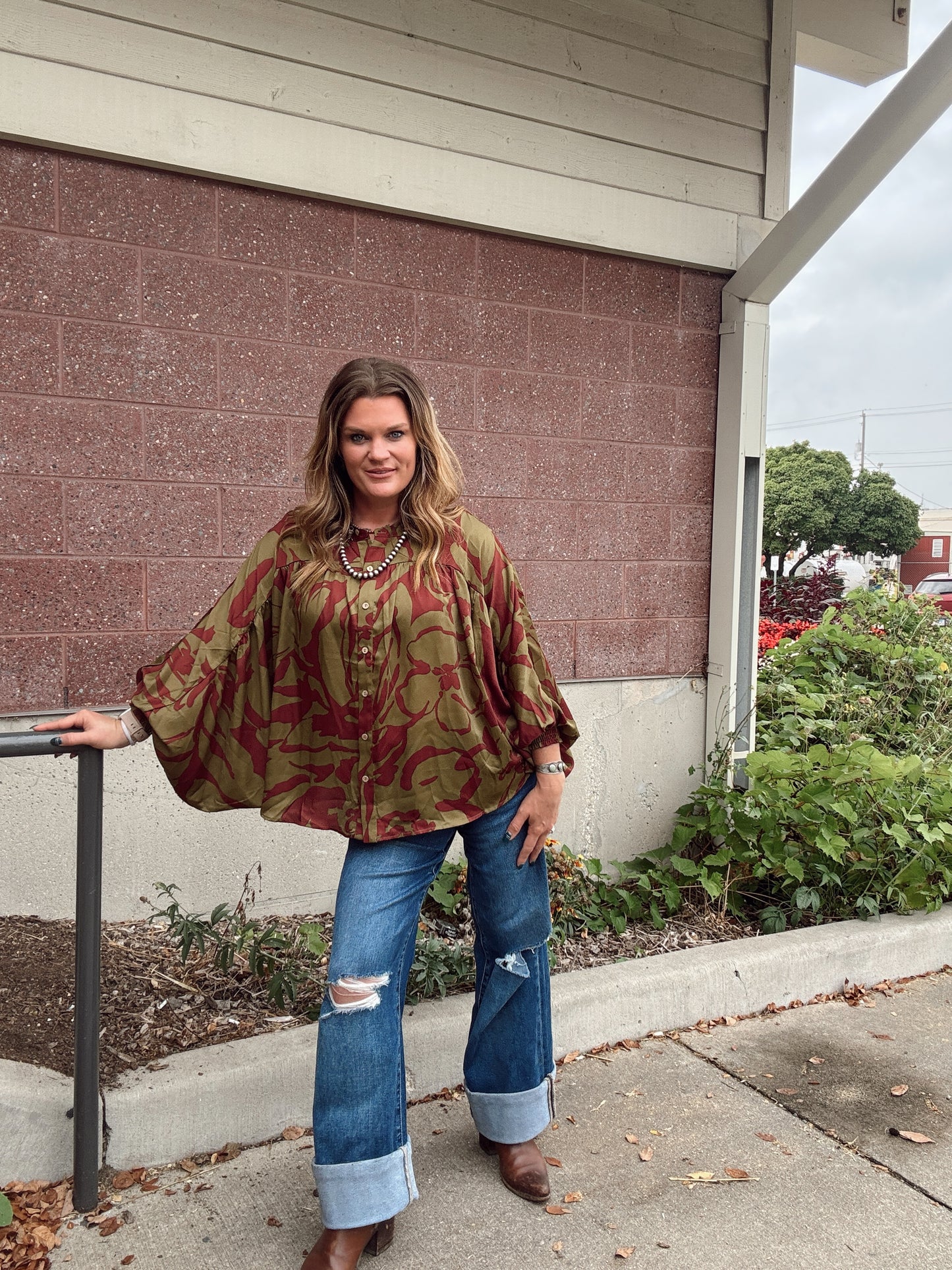 Olive + Burgundy Boho Top