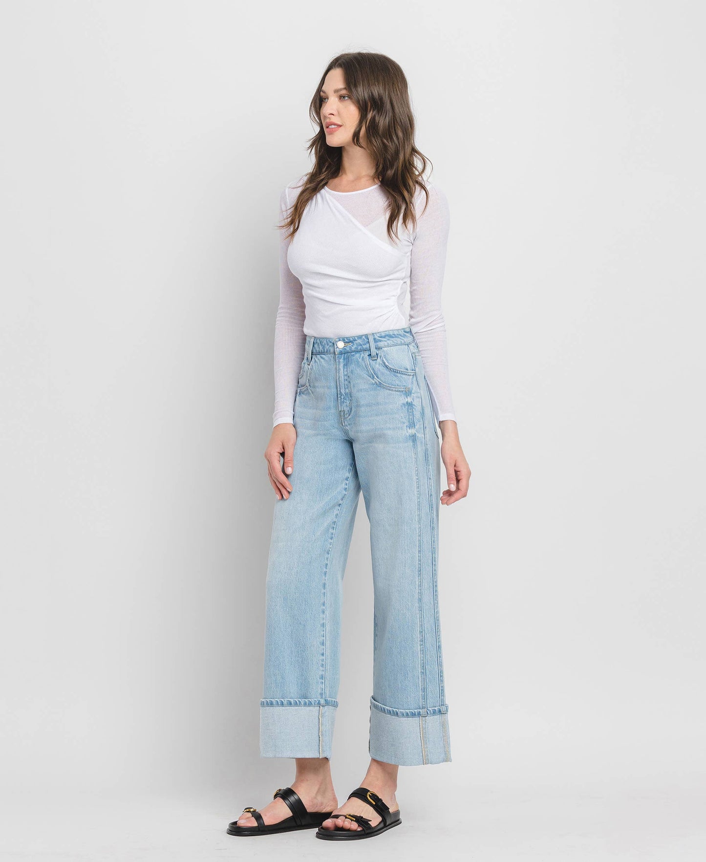 High Rise Cuffed Baggy Wide Leg