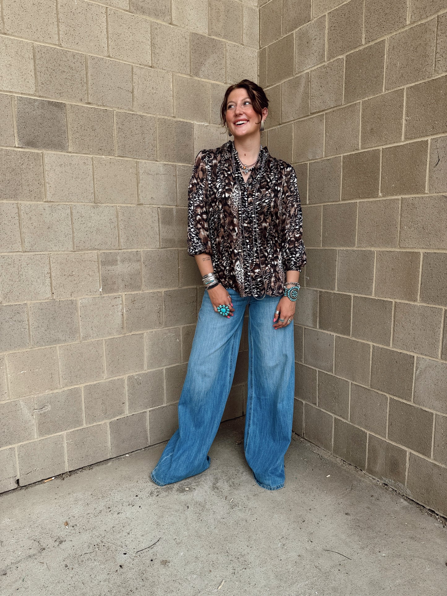 Animal Print Sheer Button Down Blouse