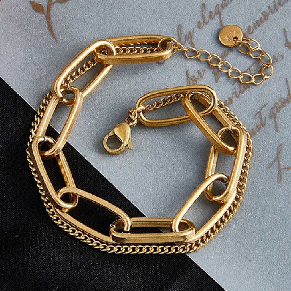 18K Gold Plated Waterproof Stainless Steel Chain Bracelet - 6878