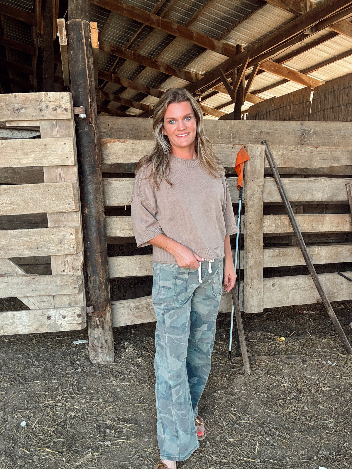 The Brynn Camo Barrel Jean