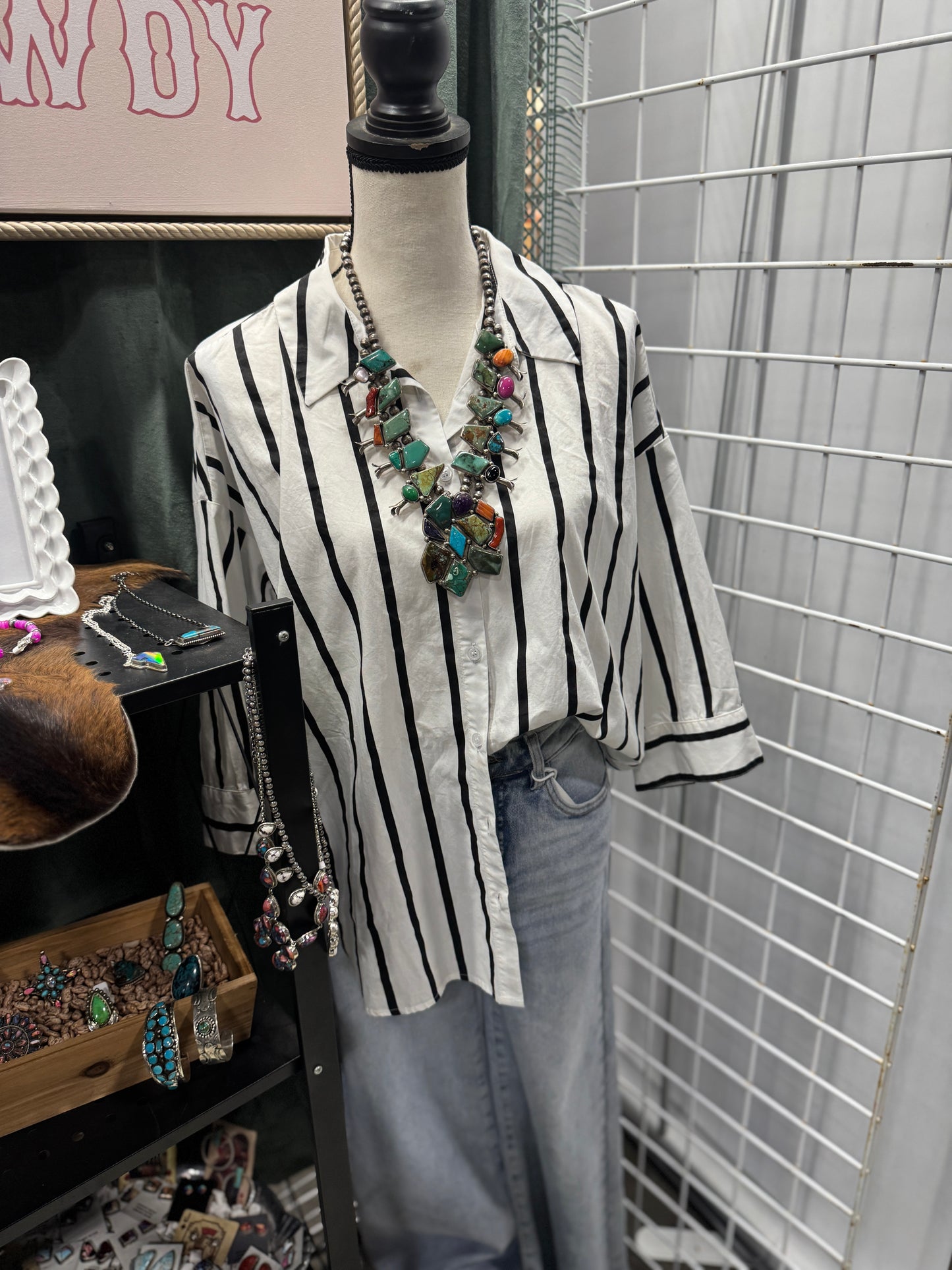 Dolman Striped Button Down