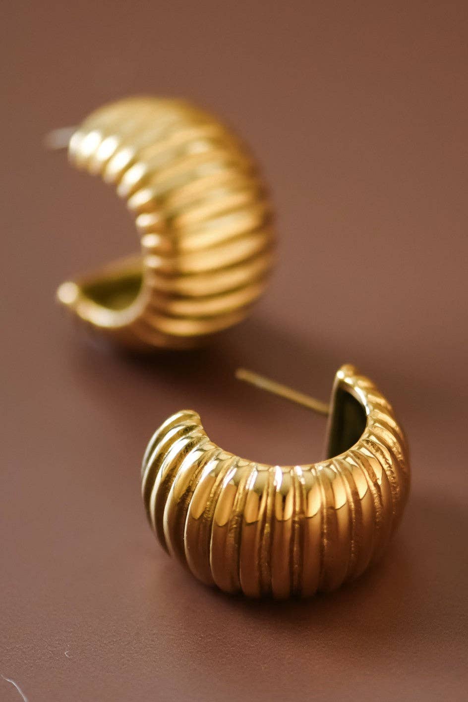 18K Gold Plated Waterproof Stainless Steel Hoop Earrings - 7505