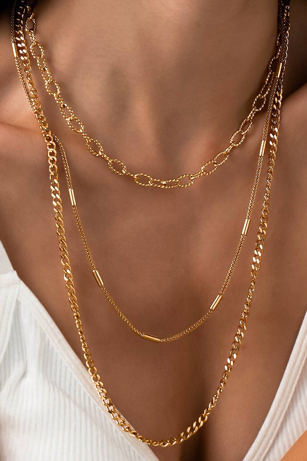 18K Gold Plated Waterproof Stainless Steel Chain Necklace - 7547