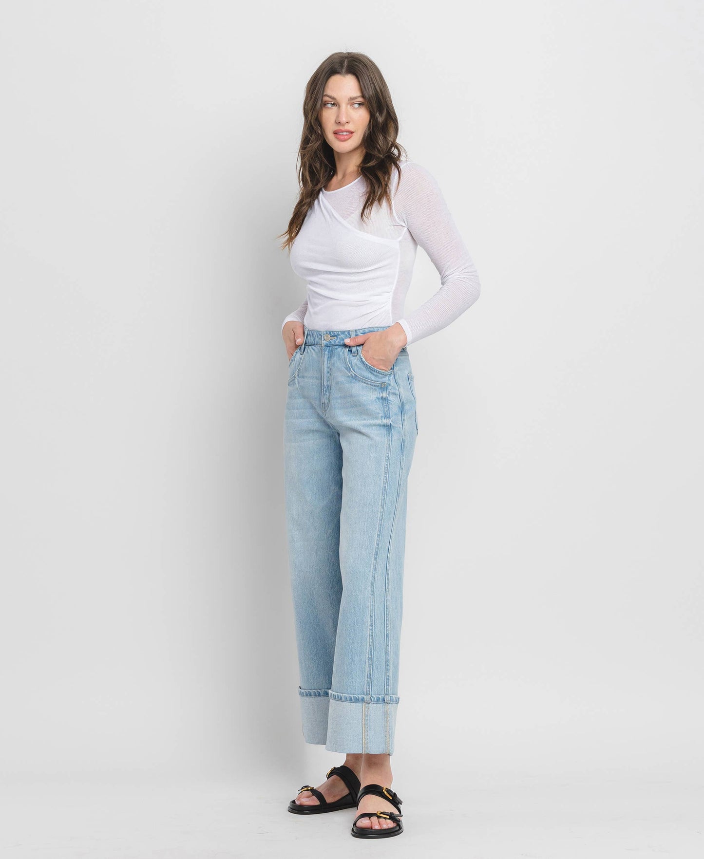 High Rise Cuffed Baggy Wide Leg
