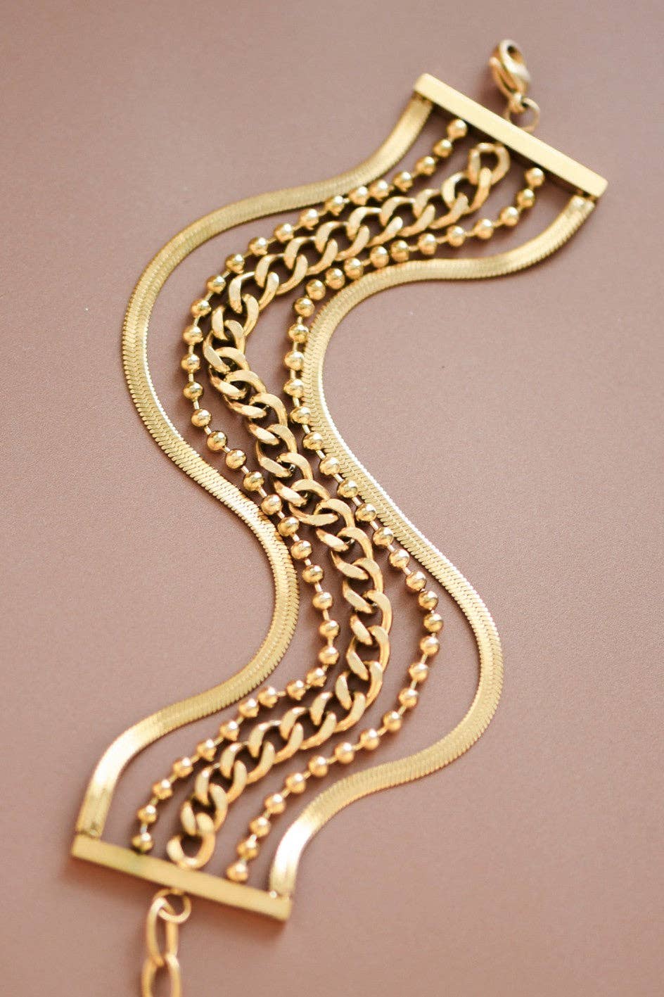 18K Gold Plated Waterproof Stainless Steel Chain Bracelet - 7073