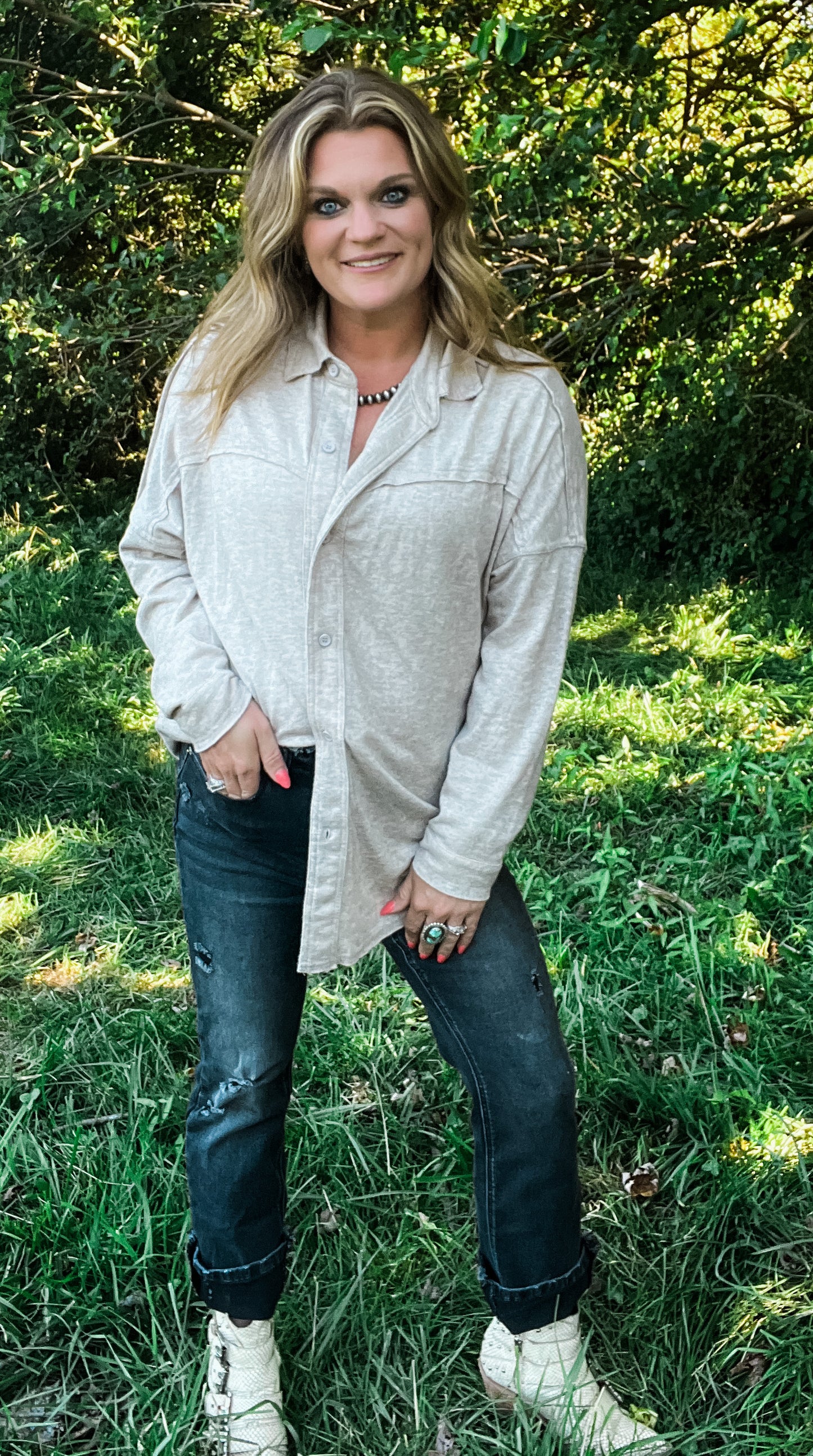 Heathered Taupe Slouchy Top/Cardigan {S-3X}