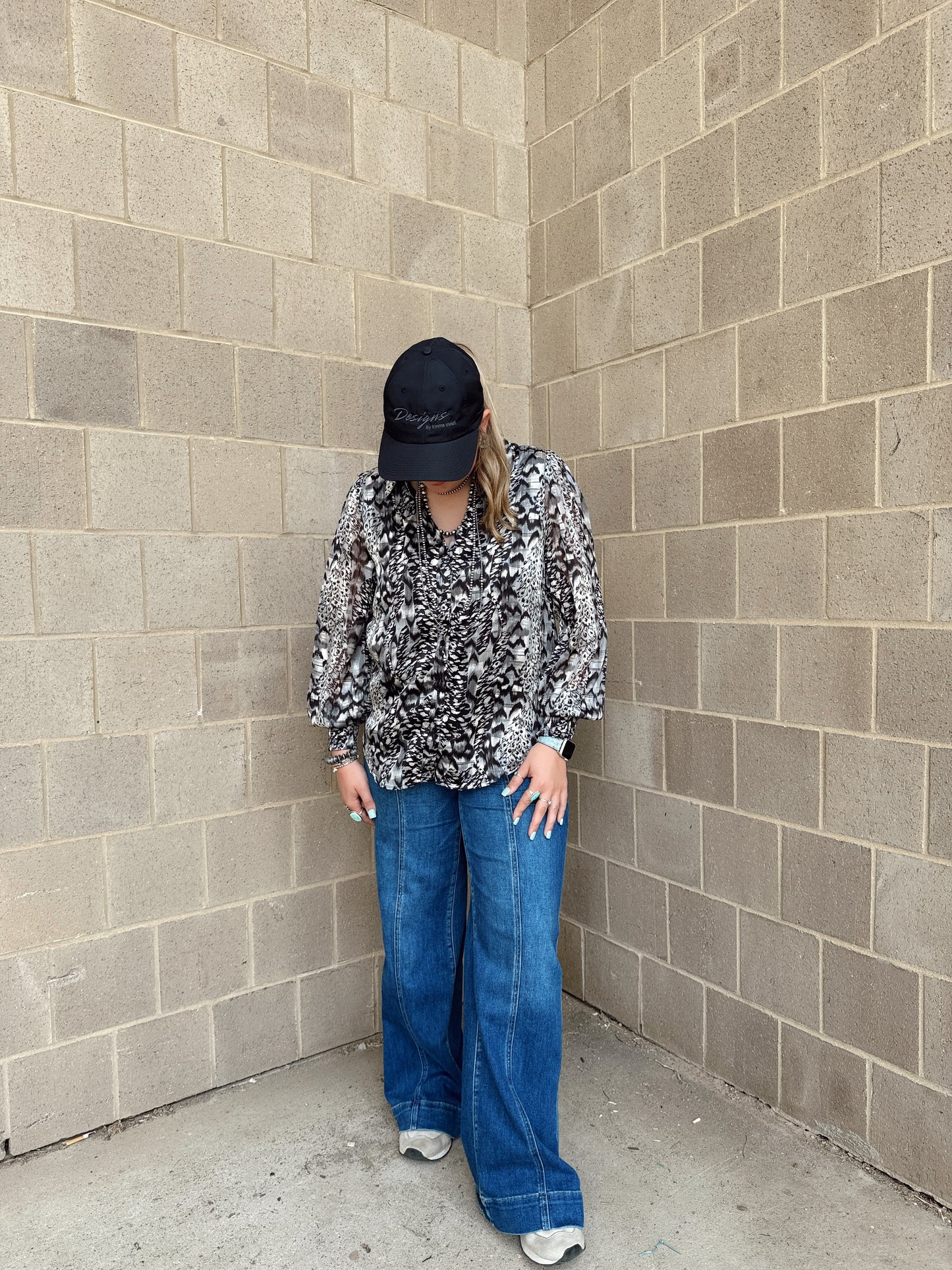 Animal Print Sheer Button Down Blouse