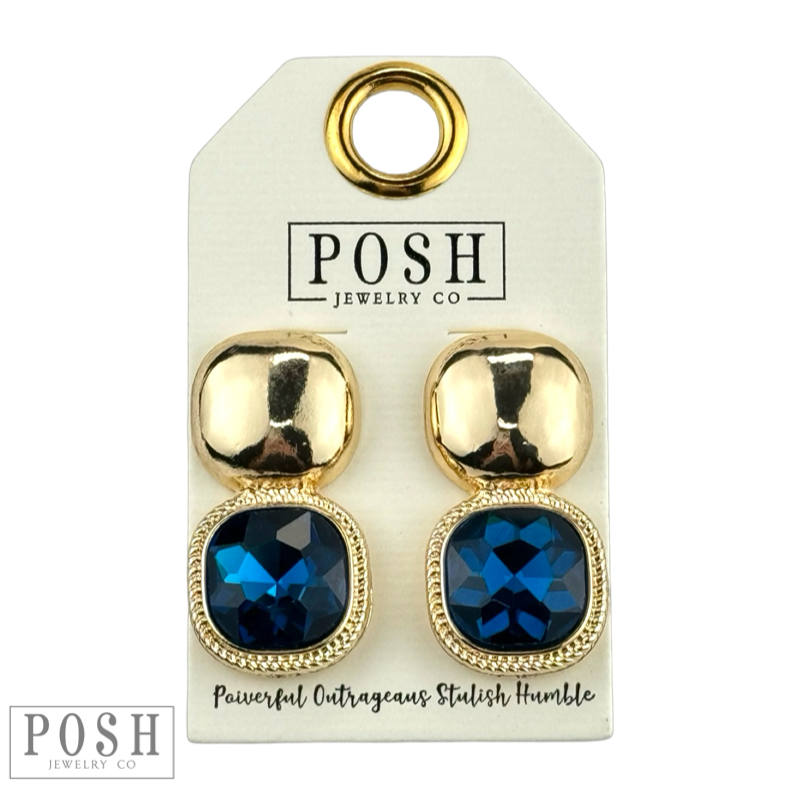 Square rhinestone double post earring