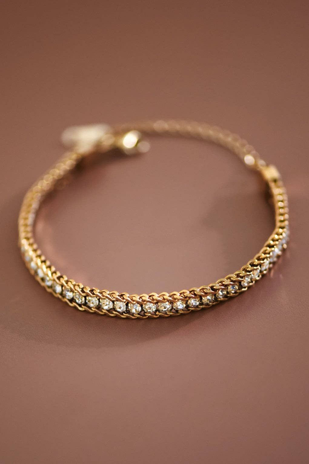 18K Gold Plated Stainless Steel Crystal Chain Bracelet - 7646