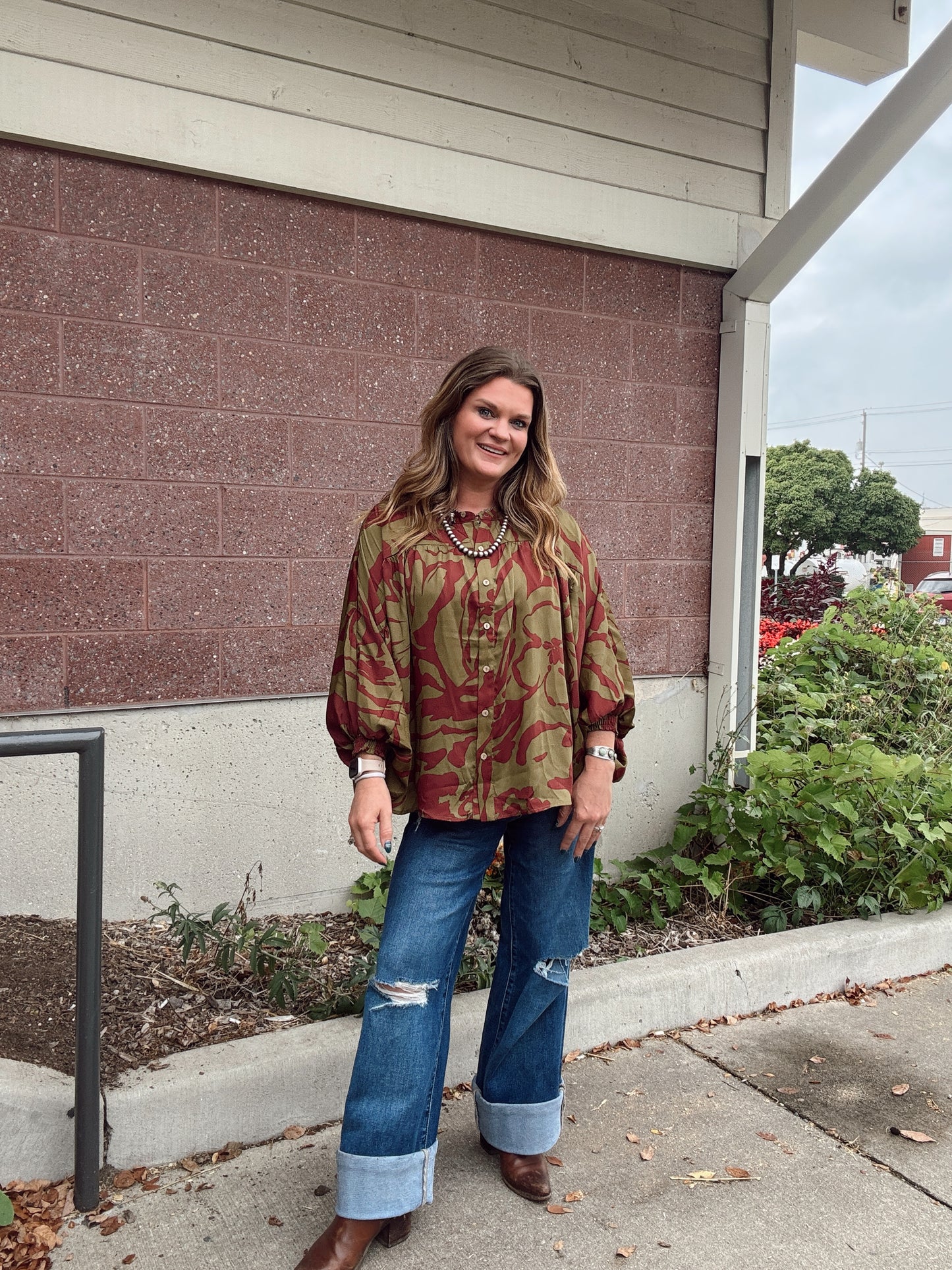 Olive + Burgundy Boho Top