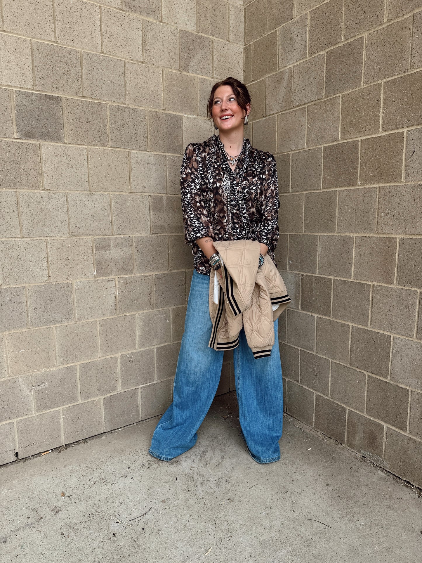 Animal Print Sheer Button Down Blouse