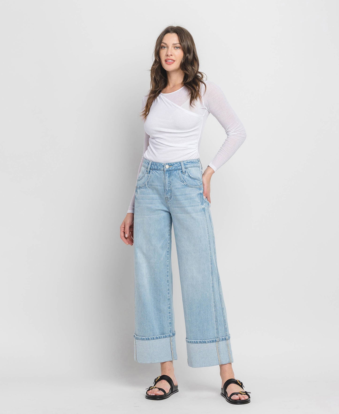 High Rise Cuffed Baggy Wide Leg
