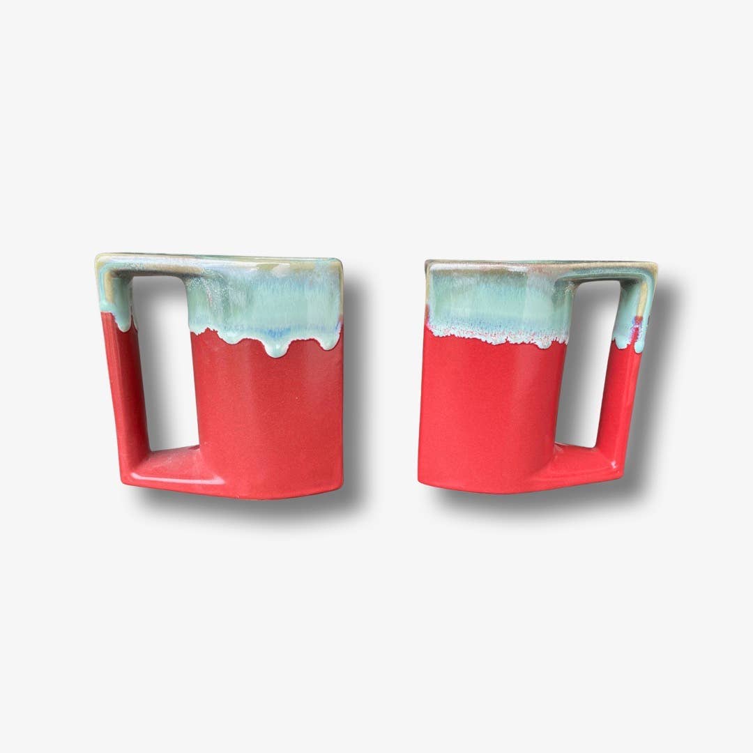 Red/Seafoam Glazed Artisan Mugs (Merah Glossy Melt)