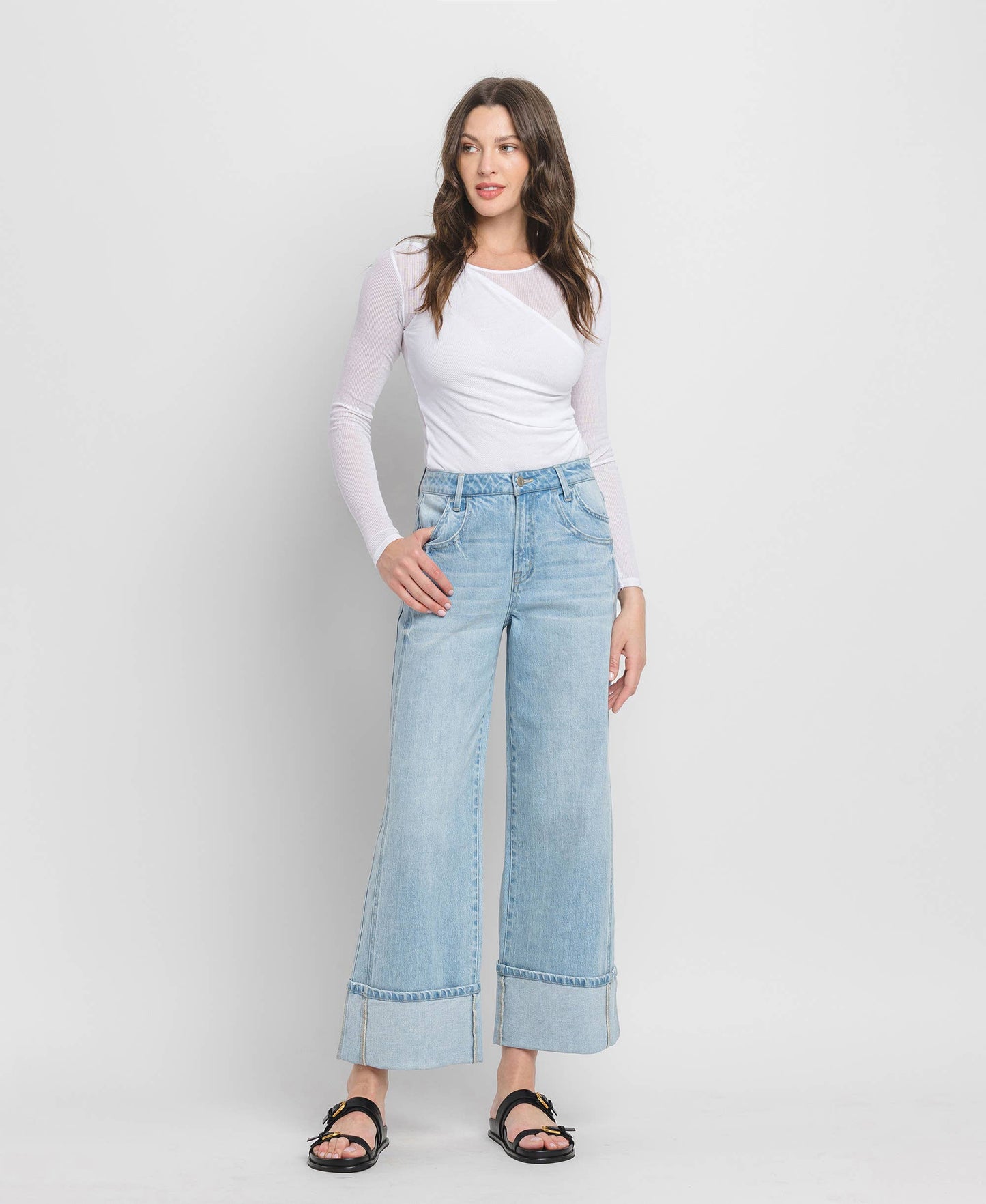 High Rise Cuffed Baggy Wide Leg