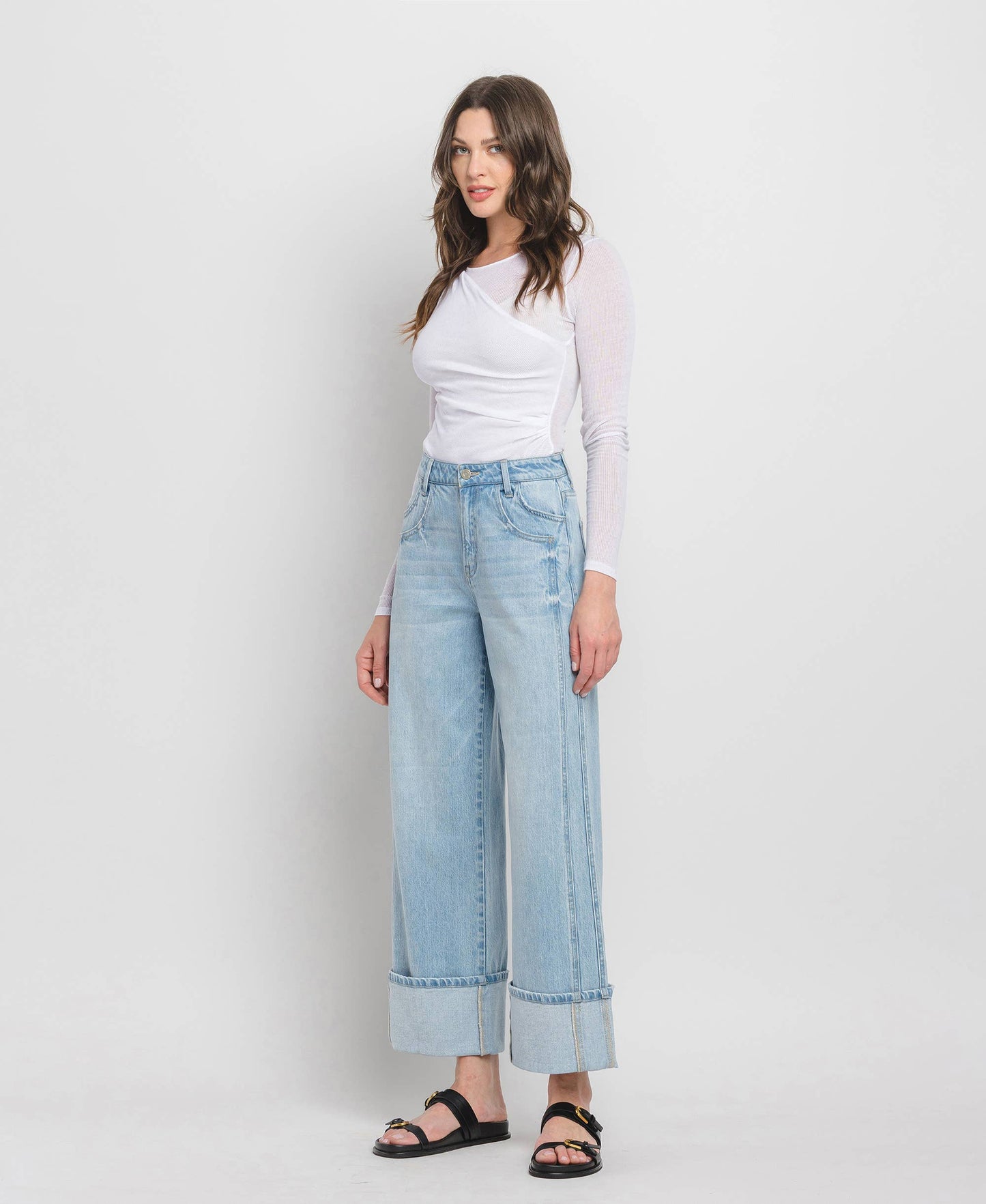 High Rise Cuffed Baggy Wide Leg