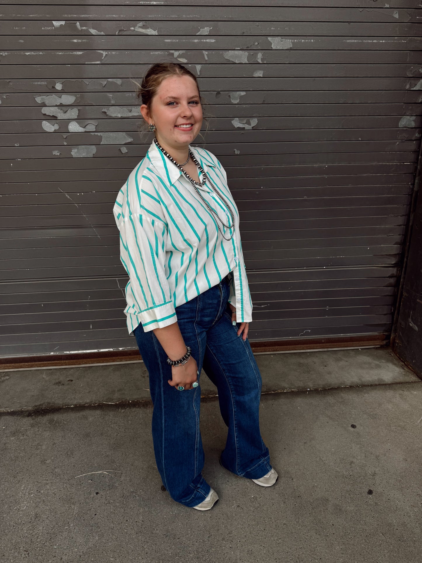 Dolman Striped Button Down